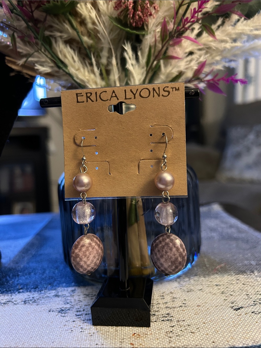 Erica Lyons Lavender Pink Beaded Dangle Earrings